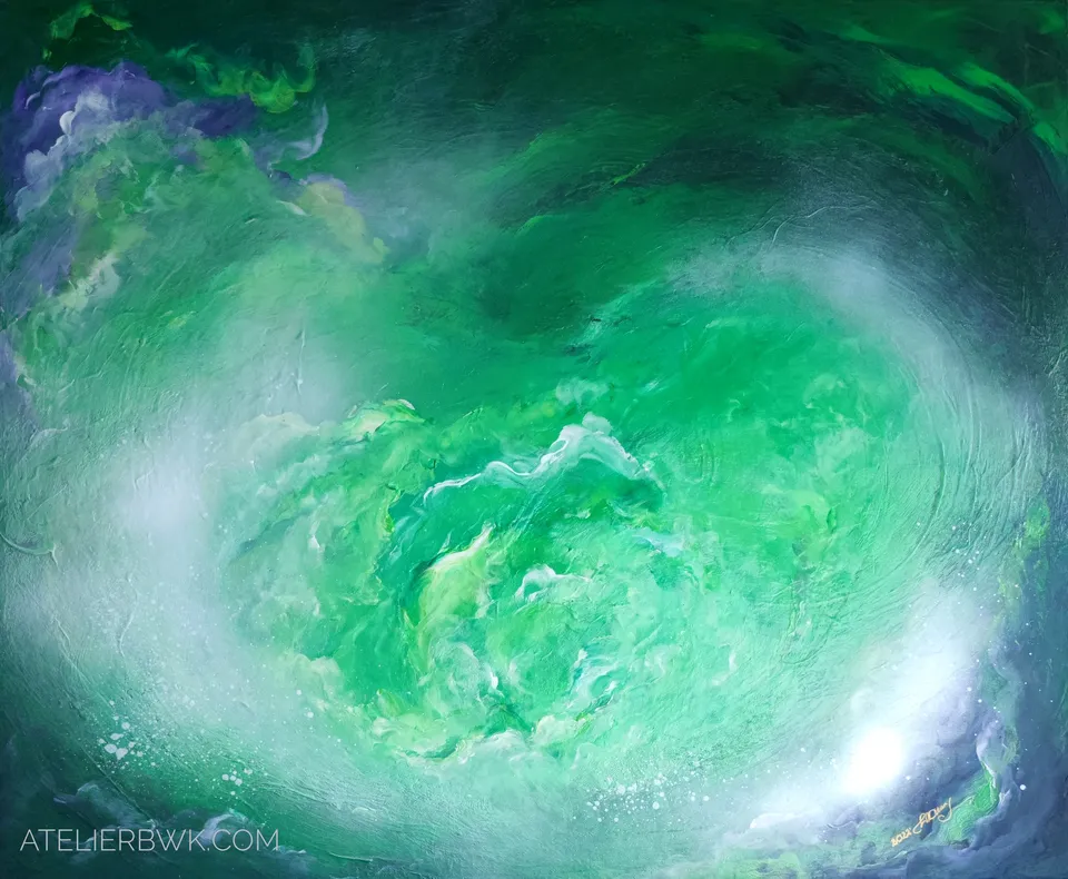 ANAHATA, emerald clouds of green – abstract painting by Beata Wiśniewska-Kowalewska
