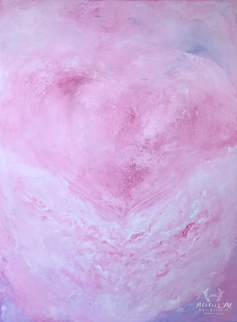 ARCHANIOŁ HANIEL, delicate shades of pink and green – abstract painting by Beata Wiśniewska-Kowalewska