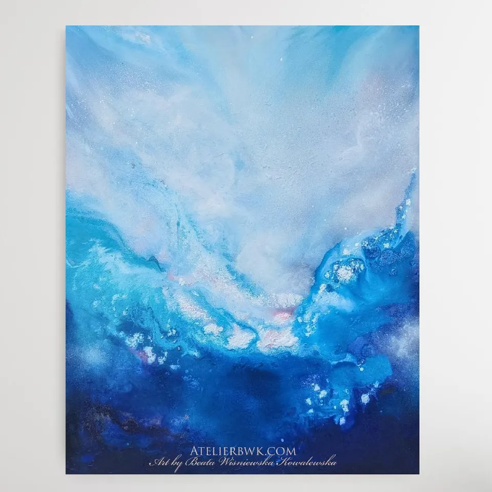 ARCHANIOŁ MICHAŁ I VIRTUES, angelic energy in blue and light – abstract painting by Beata Wiśniewska-Kowalewska