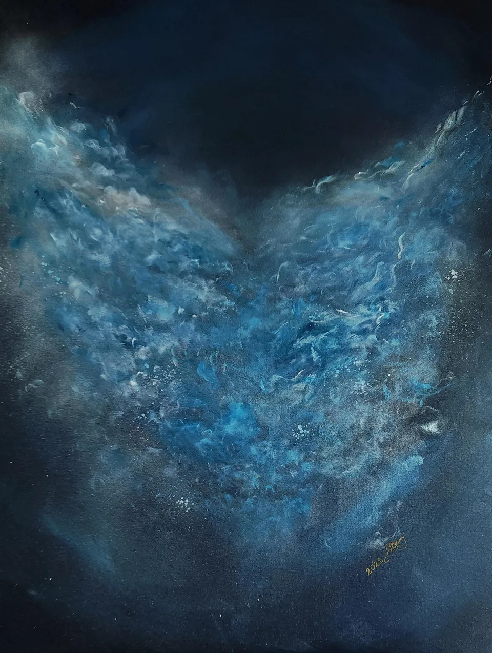 ARCHANIOŁ RAZIEL, navy, indigo and silver – abstract painting by Beata Wiśniewska-Kowalewska