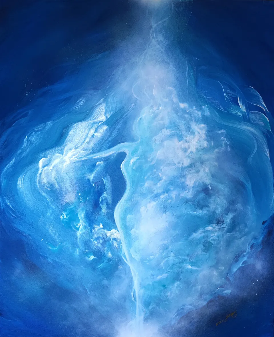 ARCHANIOŁ SANDALFON, shades of blue – abstract painting by Beata Wiśniewska-Kowalewska