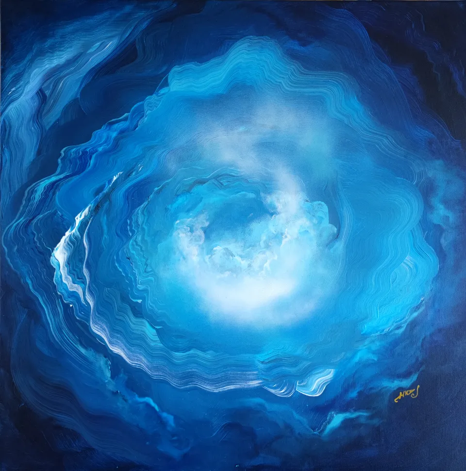A blue light turning on itself.