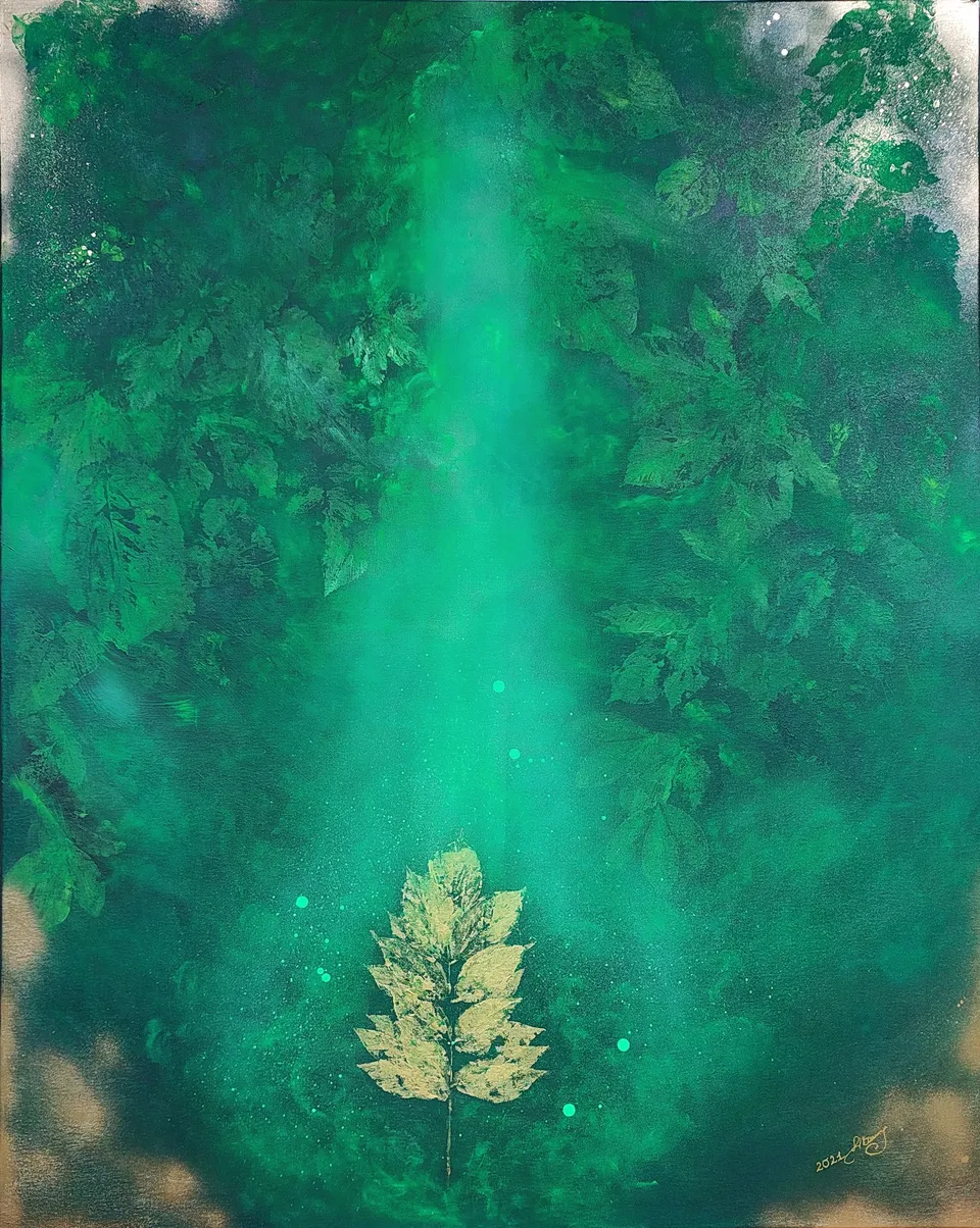 A green leaf filled with light.