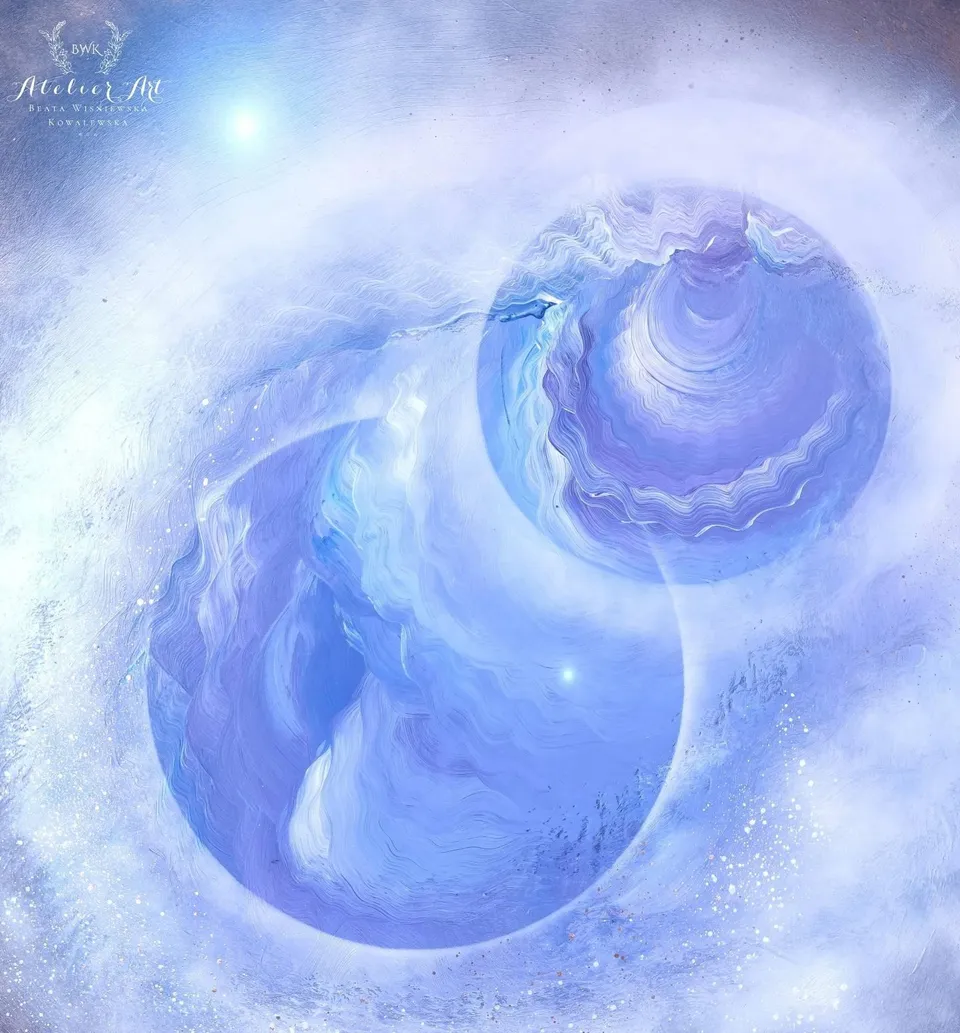 Two blue planets in a nebula.