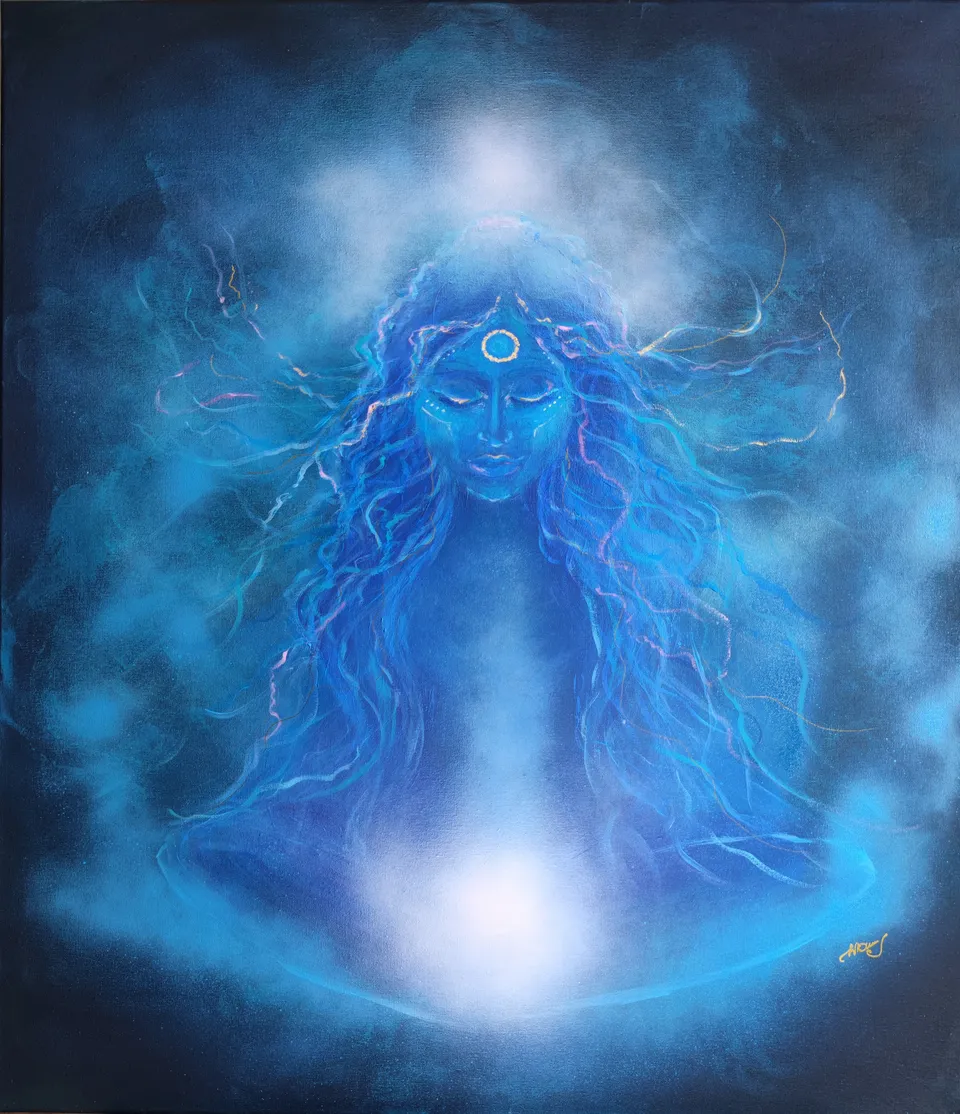 An ethereal blue figure.