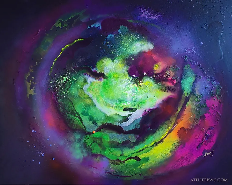 BRAMA NADZIEI, a luminous portal in the darkness – abstract painting by Beata Wiśniewska-Kowalewska