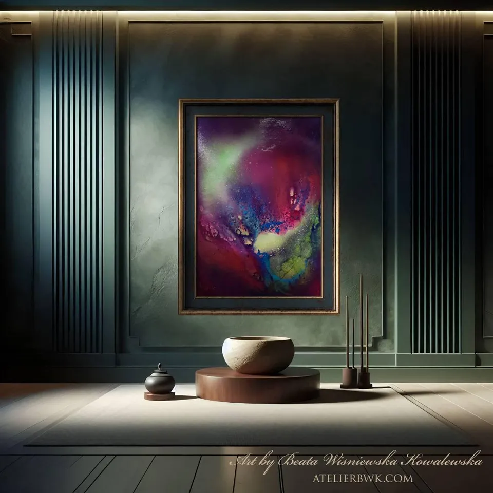 A magenta canvas in an interior