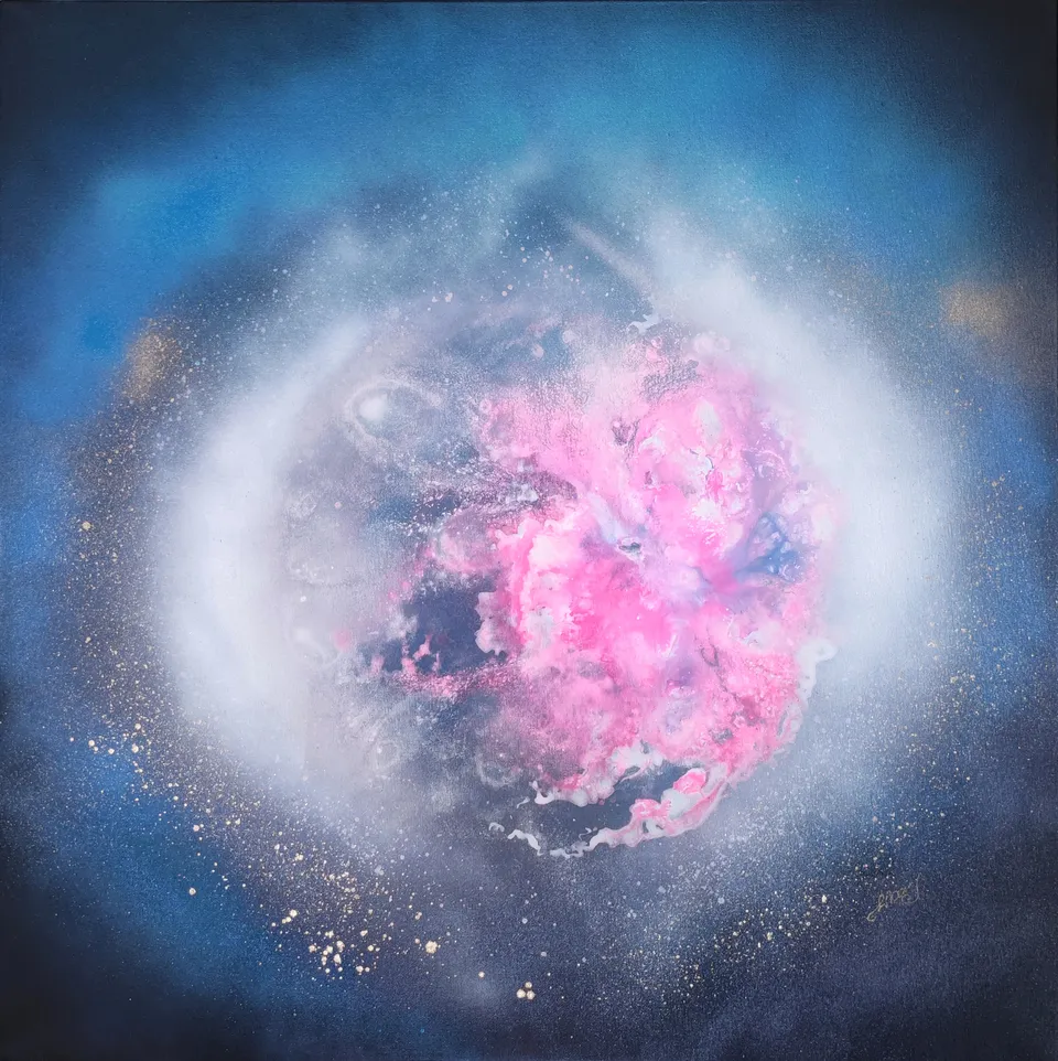 CUD ŻYCIA, subtle blue – abstract painting by Beata Wiśniewska-Kowalewska