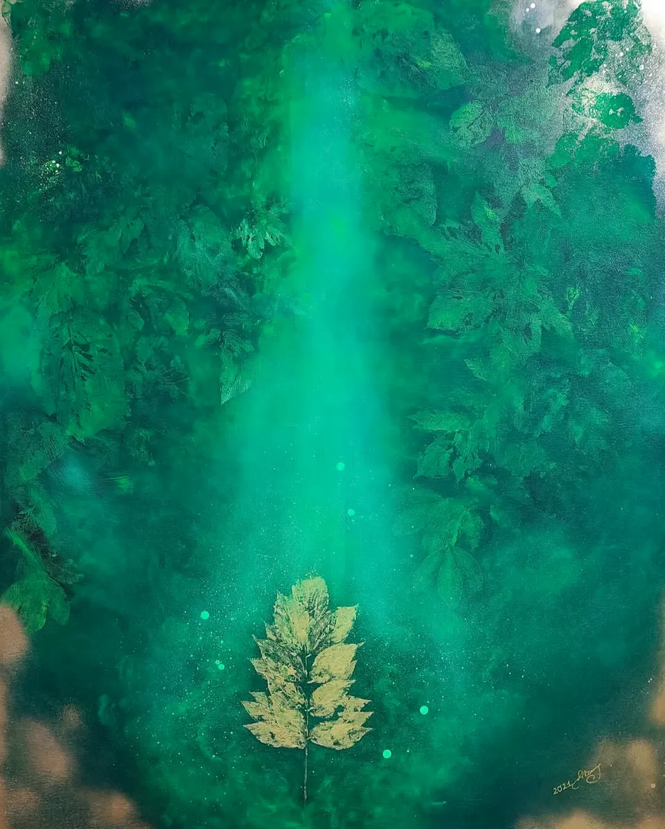 DRZEWO ŻYCIA III, shades of green – abstract painting by Beata Wiśniewska-Kowalewska