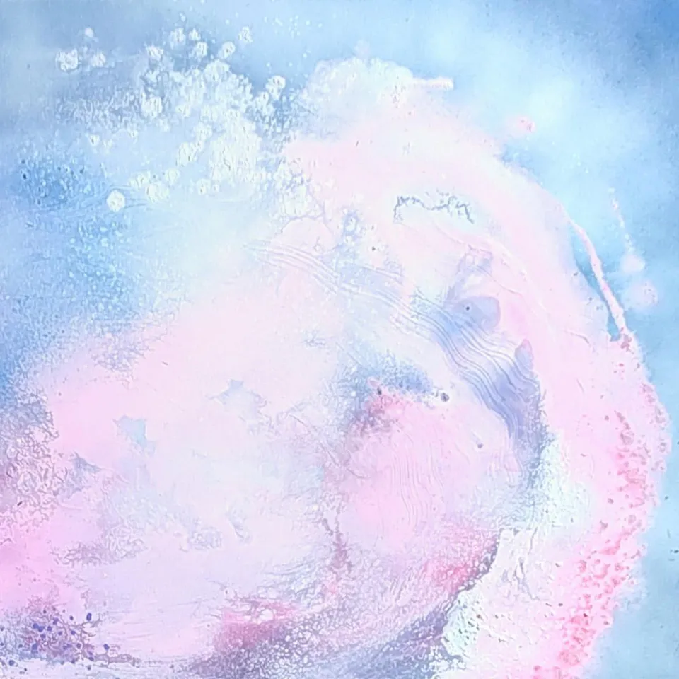 Prima Lux, a pink and blue abstraction