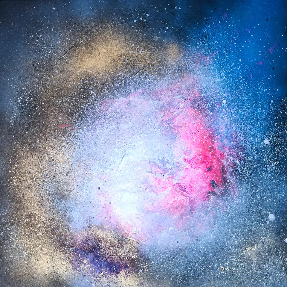 ISTNIENIE, cosmic blues – abstract painting by Beata Wiśniewska-Kowalewska