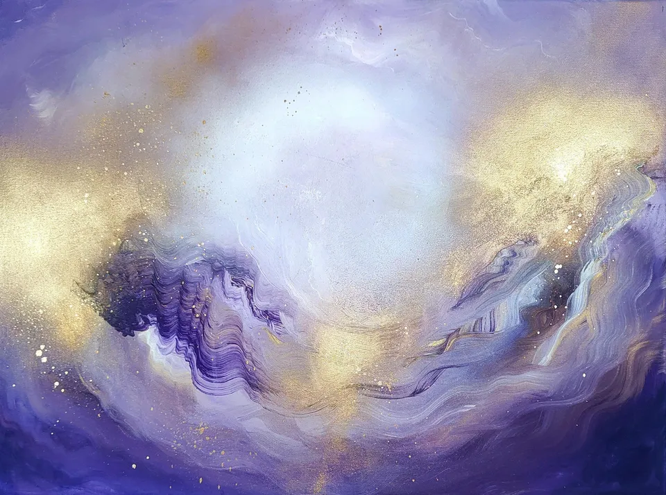 KREACJA STWORZENIA, violet and gold – abstract painting by Beata Wiśniewska-Kowalewska