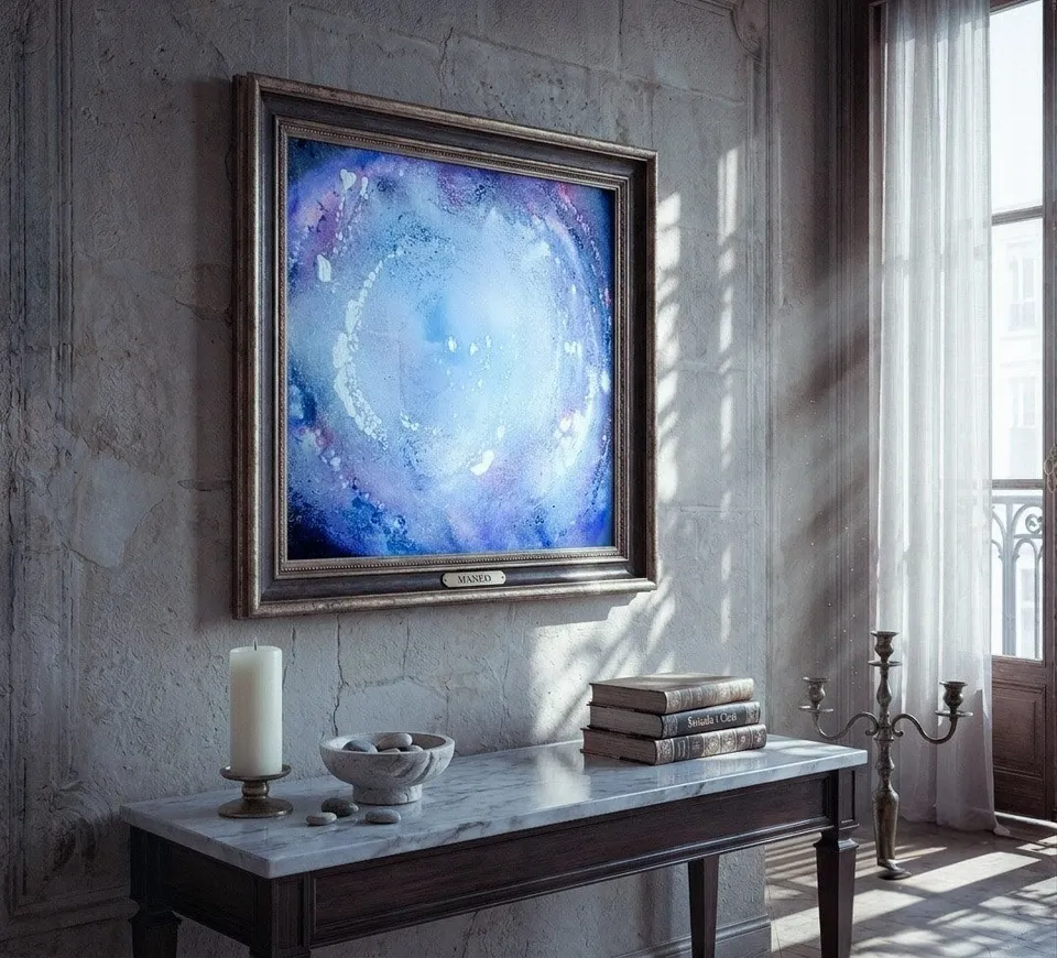 A canvas from the ABUN cycle hanging on a stone wall