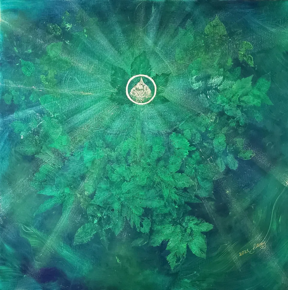 MATKA NATURA, shades of green – abstract painting by Beata Wiśniewska-Kowalewska