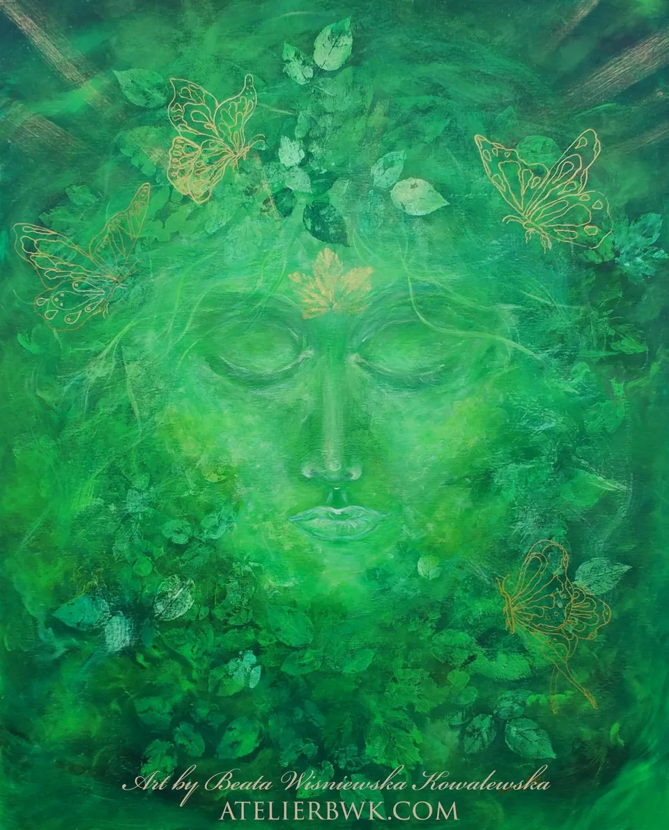MATKA NATURA, shades of green – abstract painting by Beata Wiśniewska-Kowalewska