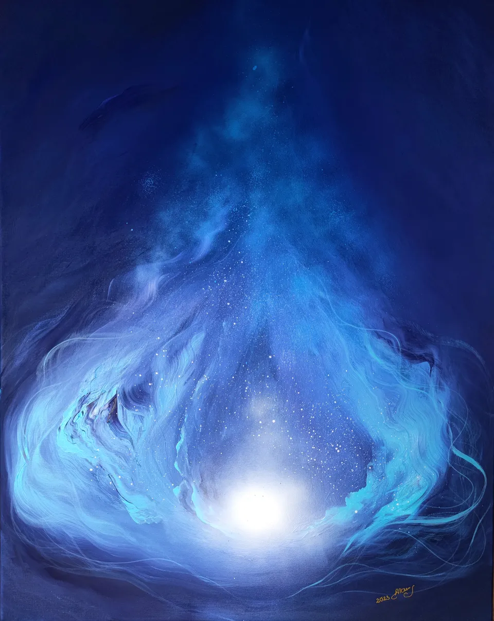 MODLITWA, indigo – abstract painting by Beata Wiśniewska-Kowalewska