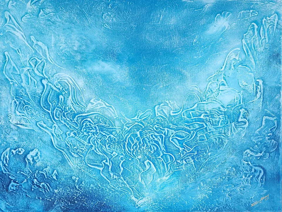 MURIEL – ANIOŁ NADZIEI, the blues and turquoises of water – abstract painting by Beata Wiśniewska-Kowalewska