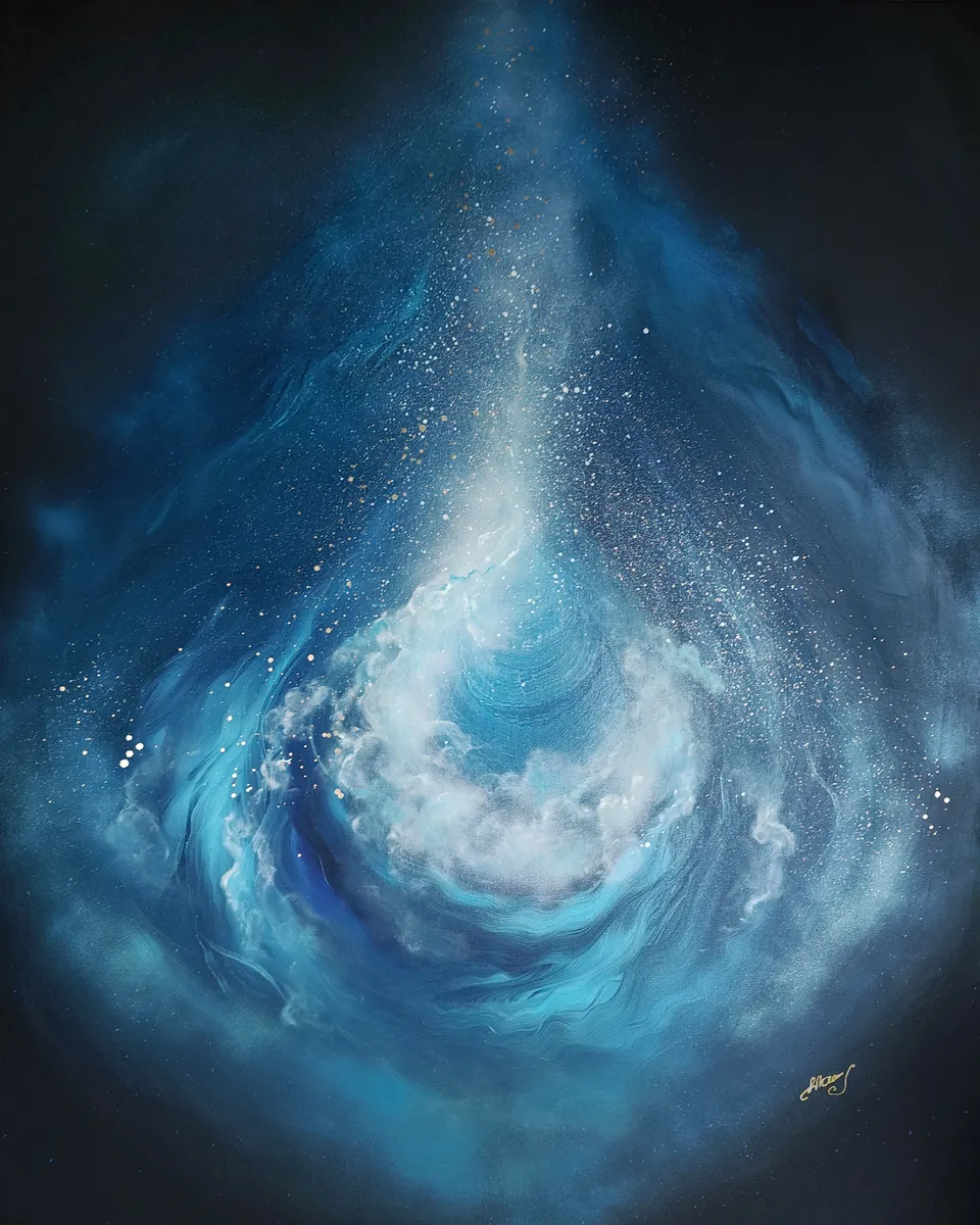 ODDECH ŻYCIA, indigo and blue – abstract painting by Beata Wiśniewska-Kowalewska