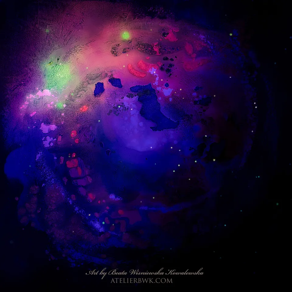 POCZĄTEK, a cosmic abstraction – abstract painting by Beata Wiśniewska-Kowalewska