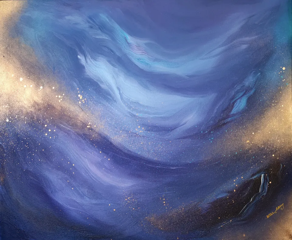 PODRÓŻ DUSZY, shades of violet – abstract painting by Beata Wiśniewska-Kowalewska