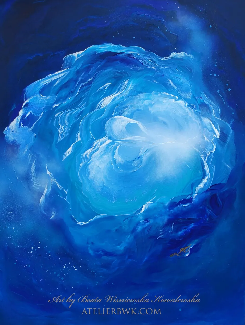 POŁĄCZENIE DUSZ – BLASK, shades of blue – abstract painting by Beata Wiśniewska-Kowalewska