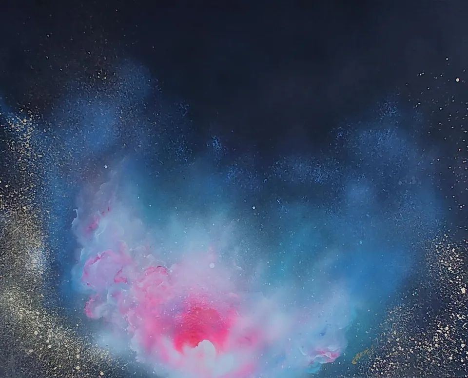 POŁĄCZENIE DUSZ – EKSTAZA, a dance of two energies – abstract painting by Beata Wiśniewska-Kowalewska