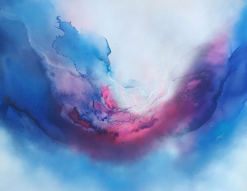 POŁĄCZENIE DUSZ – HARMONIA, two intertwined energies – abstract painting by Beata Wiśniewska-Kowalewska