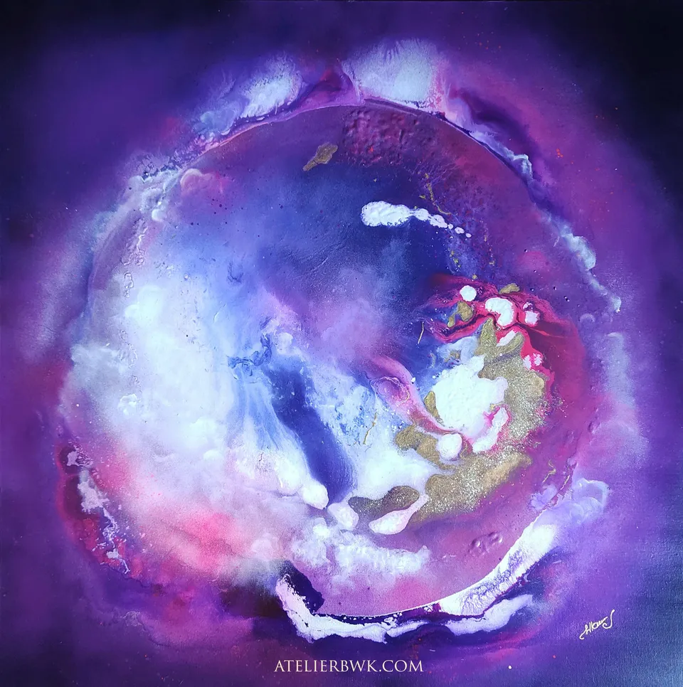 POLE ŚWIADOMOŚCI, shades of violet – abstract painting by Beata Wiśniewska-Kowalewska
