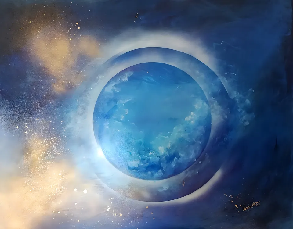 PORTAE PRAESENTIAE, a blue portal – abstract painting by Beata Wiśniewska-Kowalewska