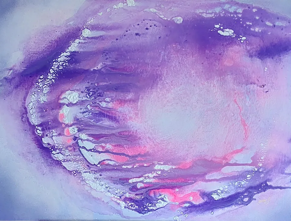 PRZEJŚCIE, pink, violet and white – abstract painting by Beata Wiśniewska-Kowalewska