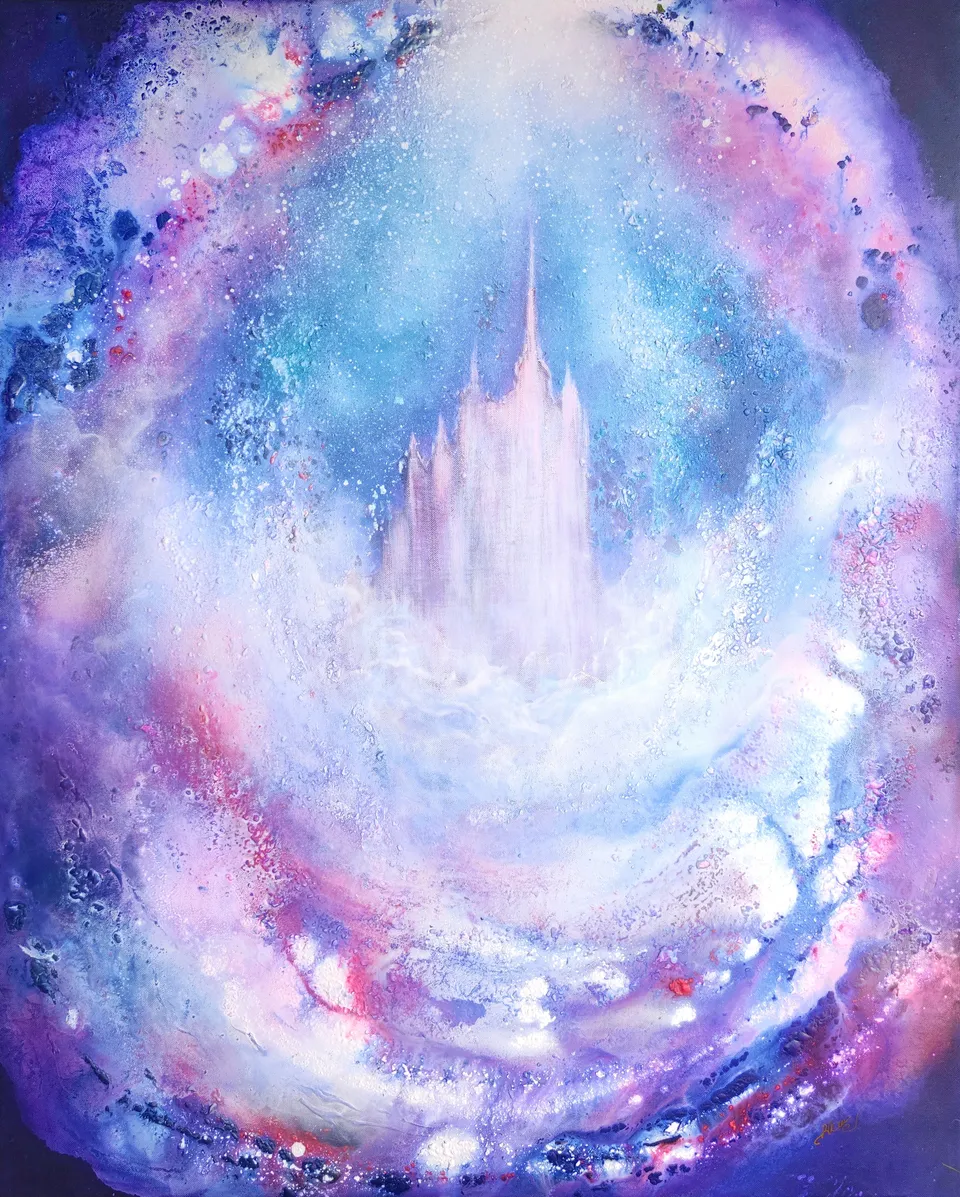 ŚWIĄTYNIA WSZECHŚWIATA, a cosmic abstraction – abstract painting by Beata Wiśniewska-Kowalewska