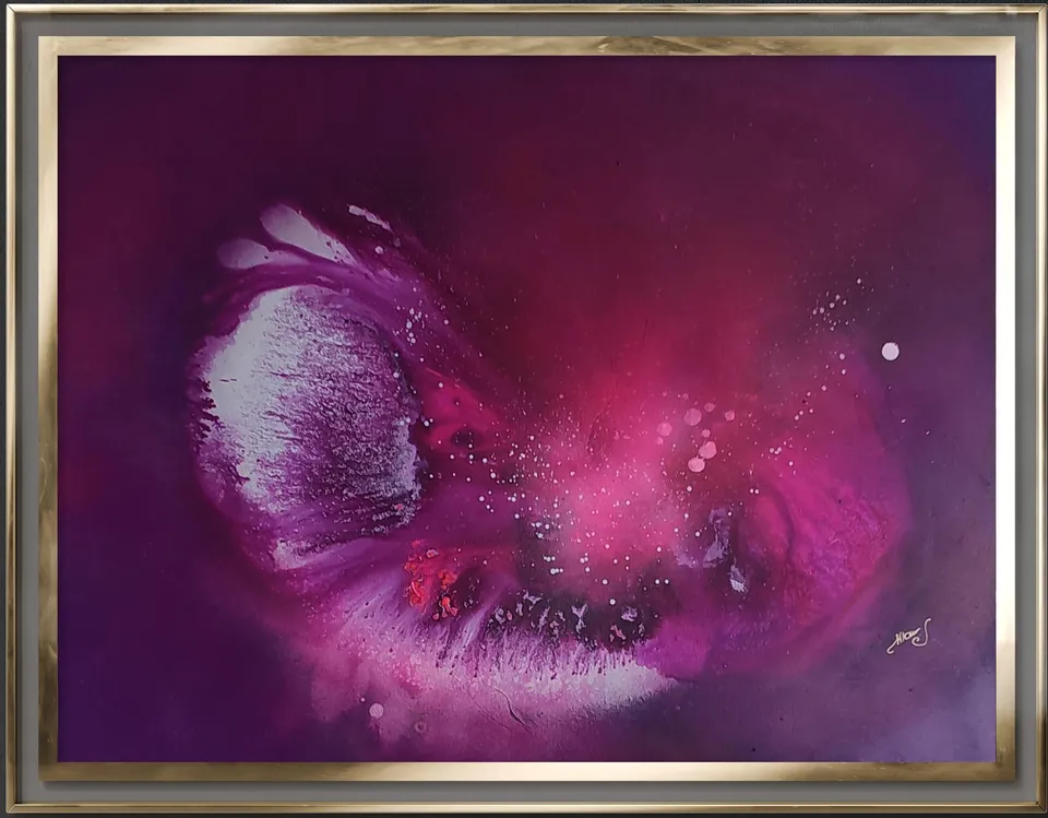 CREATIO LUCIS I. UTERUS (The womb), magenta abstract painting by Beata Wiśniewska-Kowalewska